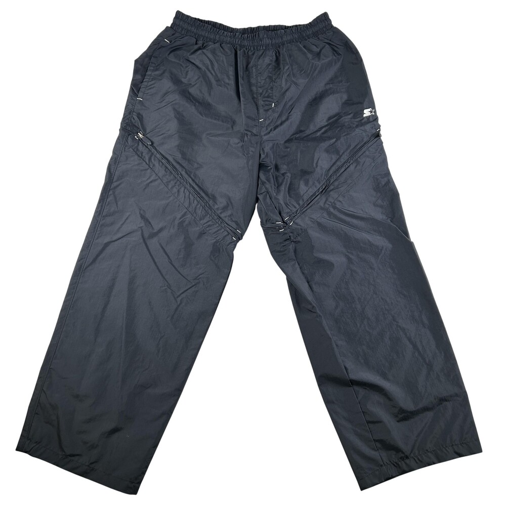 Vintage Starter Pants Mens Large Navy Nylon Track Convertible Zip Off Mesh Lined